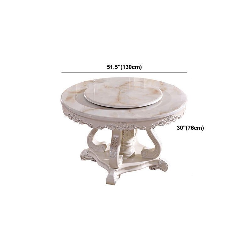 White Stone Top Dining Table Round Table with Wood Pedestal Base