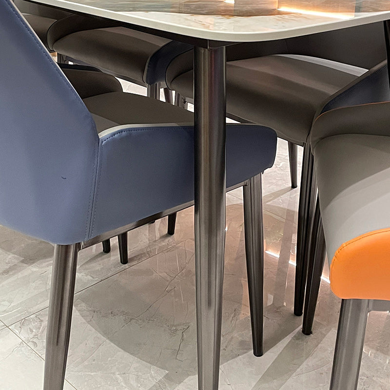 Rectangular Stone Dining Table Modern 4 Legs Furniture Metal Base for Home