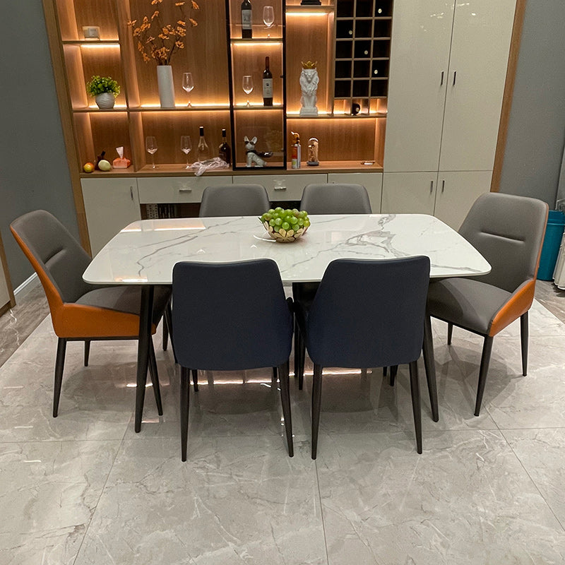 Rectangular Stone Dining Table Modern 4 Legs Furniture Metal Base for Home