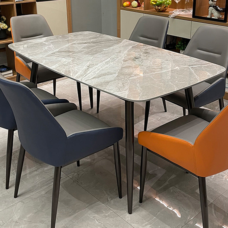 Rectangular Stone Dining Table Modern 4 Legs Furniture Metal Base for Home