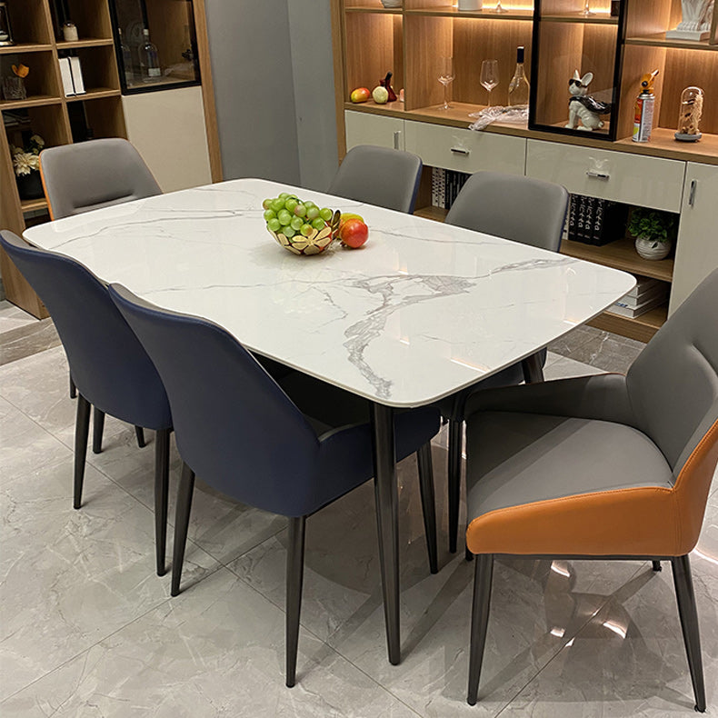 Rectangular Stone Dining Table Modern 4 Legs Furniture Metal Base for Home