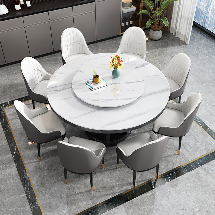 Round Stone Turntable Table Minimalist Furniture with Pedestal Base