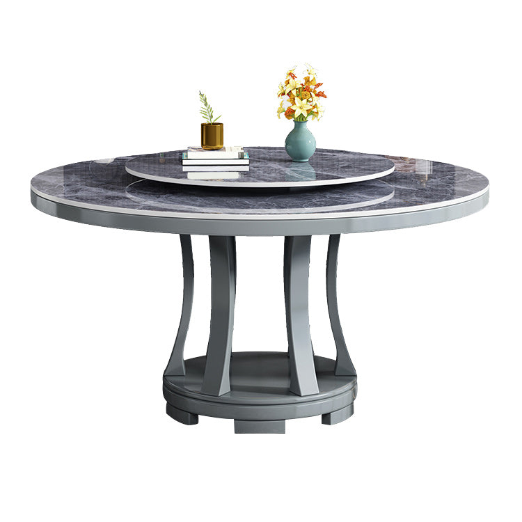 Round Stone Turntable Table Minimalist Furniture with Pedestal Base