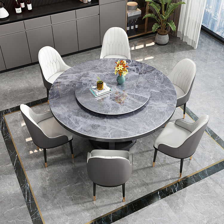 Round Stone Turntable Table Minimalist Furniture with Pedestal Base