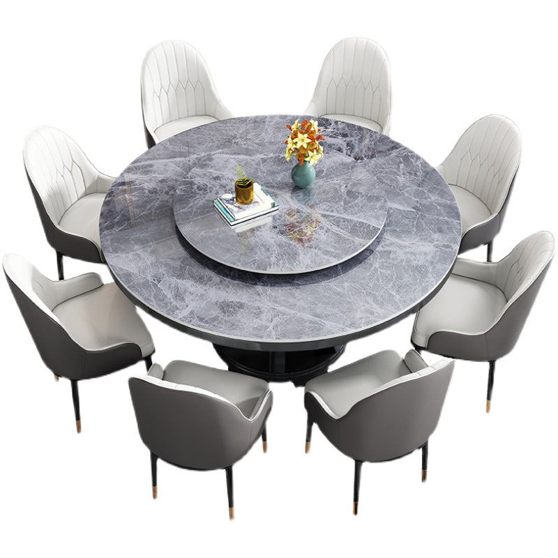 Round Stone Turntable Table Minimalist Furniture with Pedestal Base