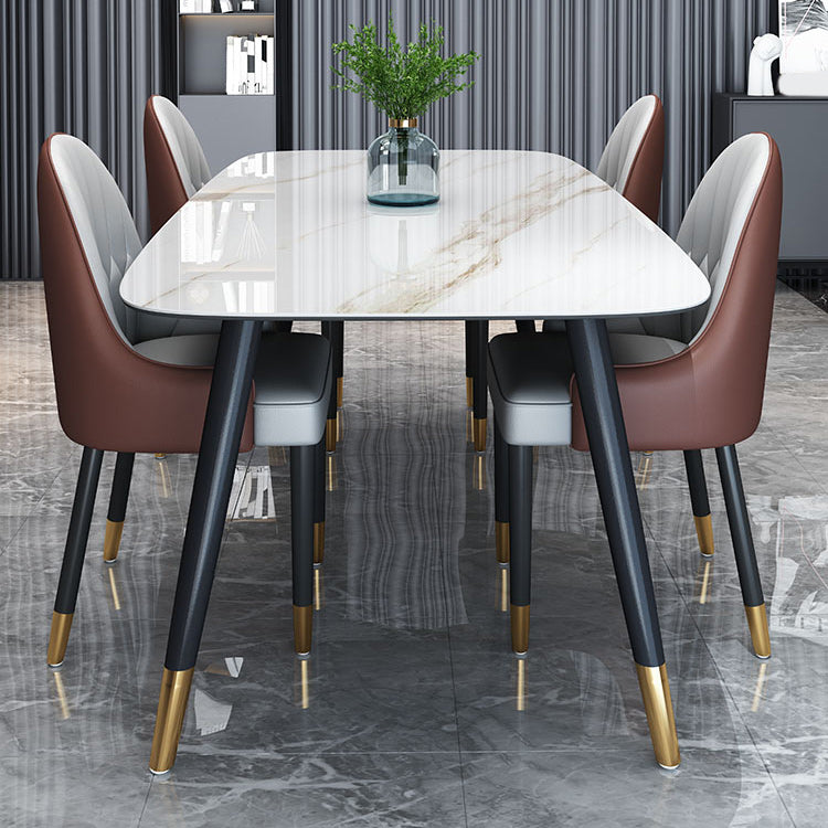 Solid Wood Base Dining Table Rectangle Stone Dining Table with Grey and White Top