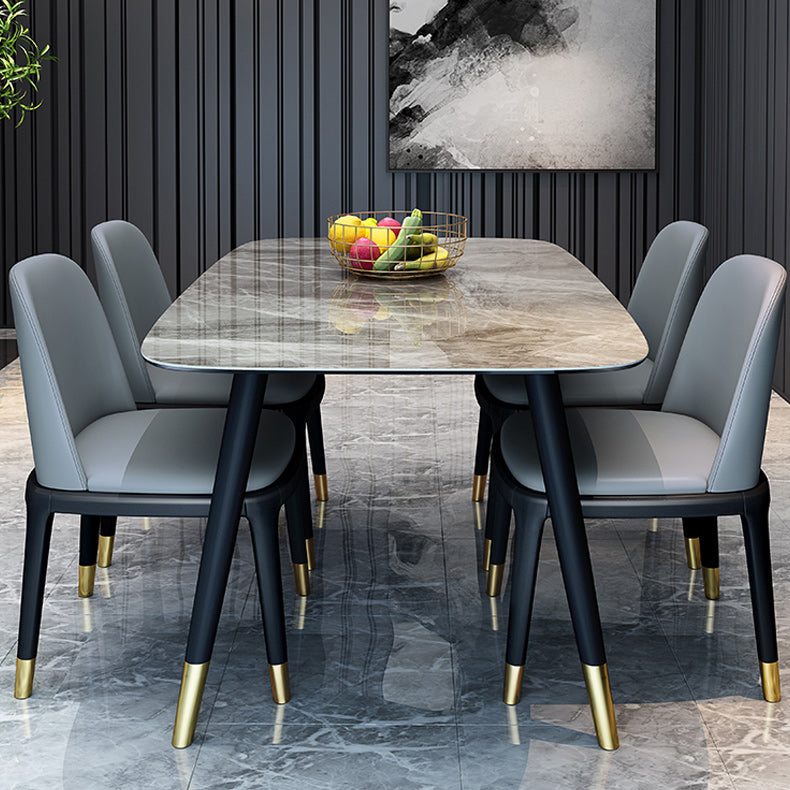 Solid Wood Base Dining Table Rectangle Stone Dining Table with Grey and White Top