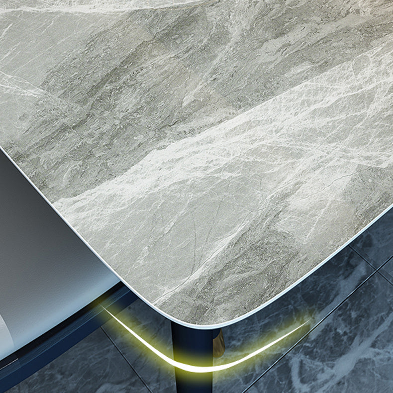 Solid Wood Base Dining Table Rectangle Stone Dining Table with Grey and White Top