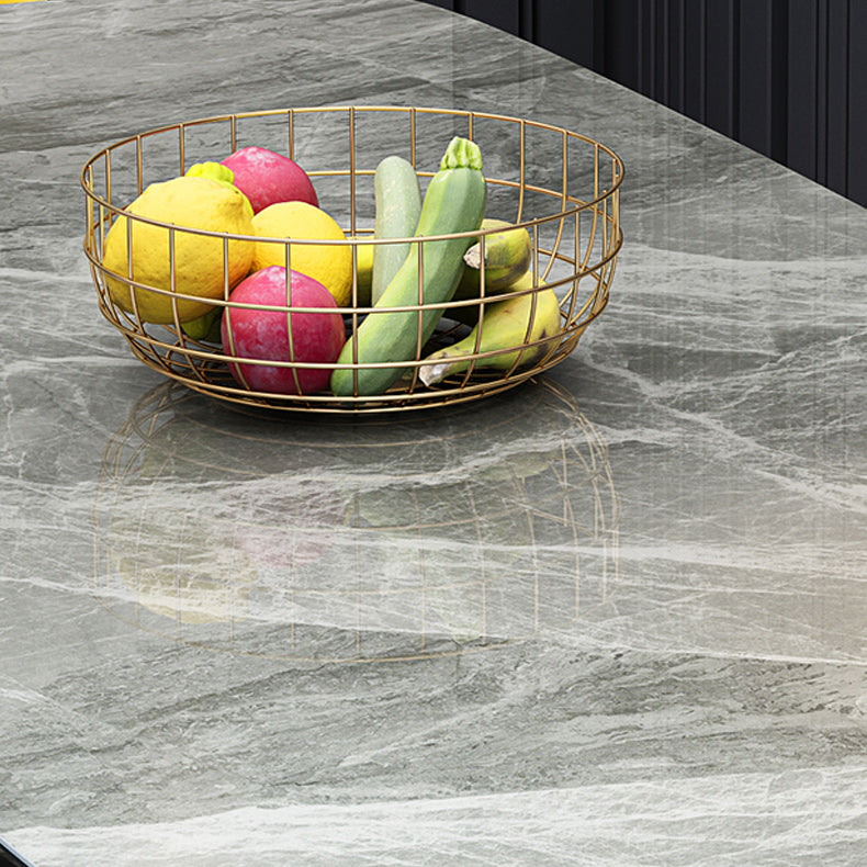 Solid Wood Base Dining Table Rectangle Stone Dining Table with Grey and White Top