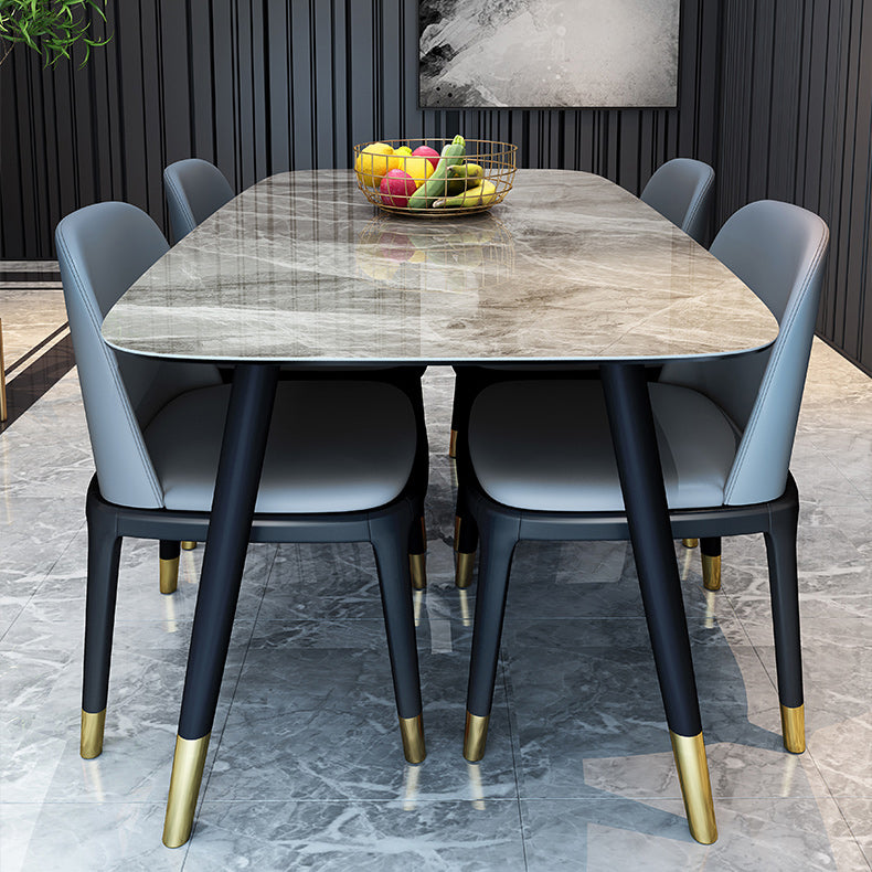 Solid Wood Base Dining Table Rectangle Stone Dining Table with Grey and White Top