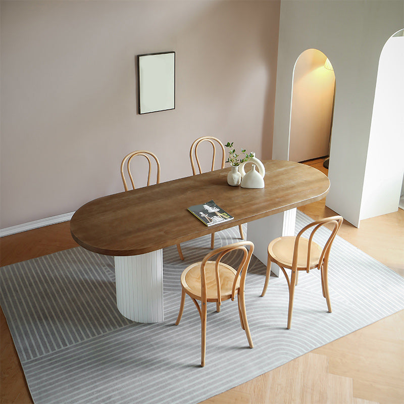 Pine Solid Wood Dining Table Oval Dining Table with Double Pedestal