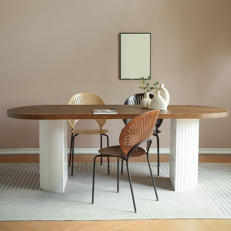 Pine Solid Wood Dining Table Oval Dining Table with Double Pedestal