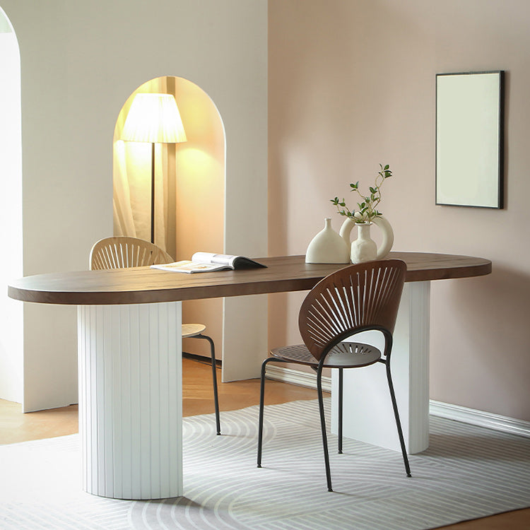 Pine Solid Wood Dining Table Oval Dining Table with Double Pedestal