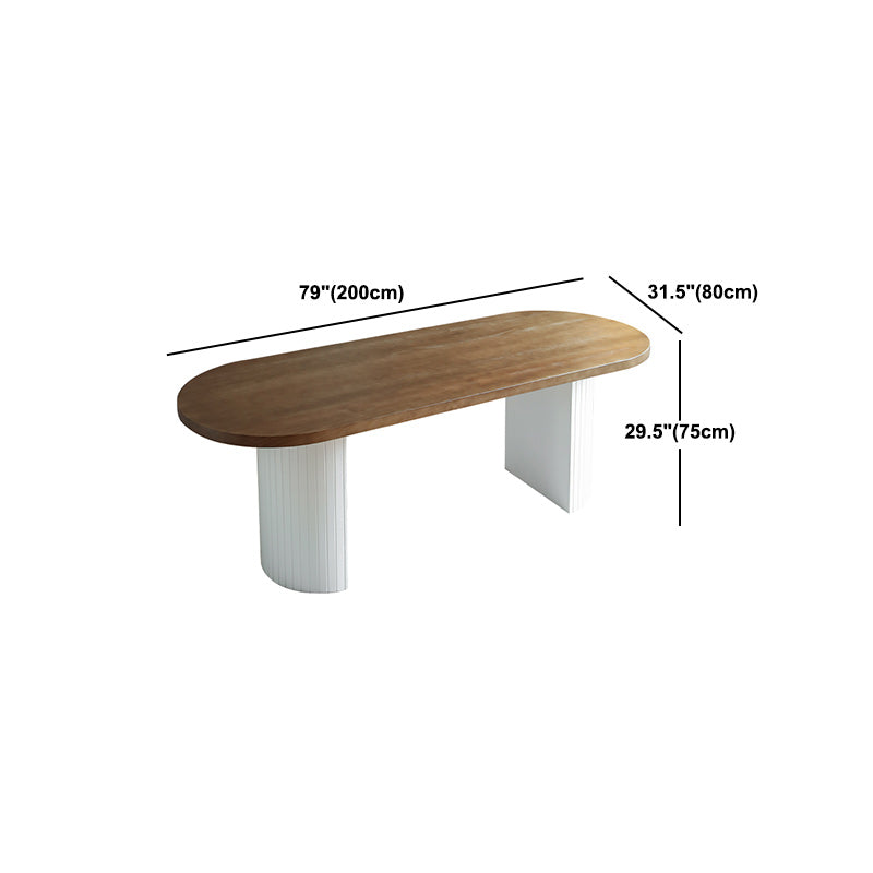 Pine Solid Wood Dining Table Oval Dining Table with Double Pedestal