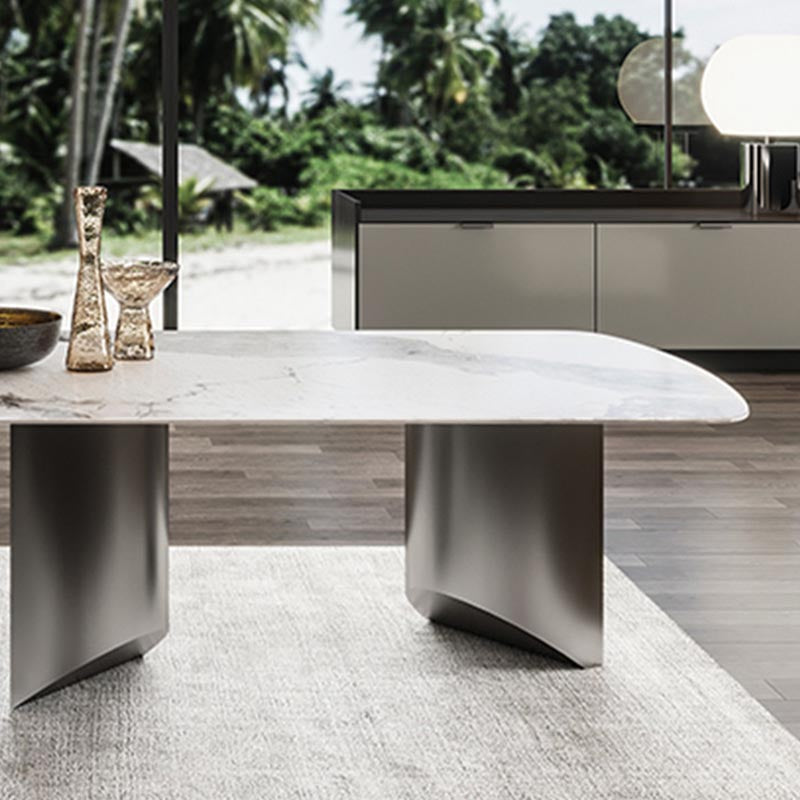 Rectangular Sintered Stone Dining Table Modern Gold Furniture with Tripod Base for Home