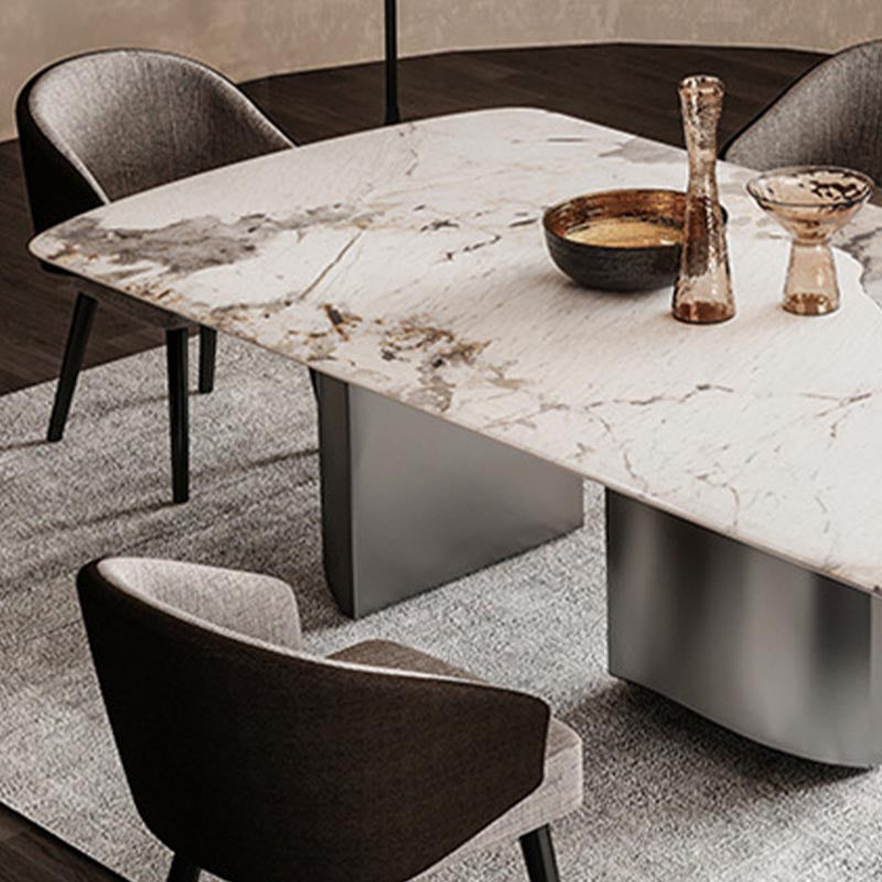 Rectangular Sintered Stone Dining Table Modern Gold Furniture with Tripod Base for Home