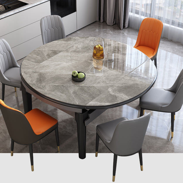 Round Sintered Stone Dining Table Modern Extendable Furniture with 4 Legs for Apartment