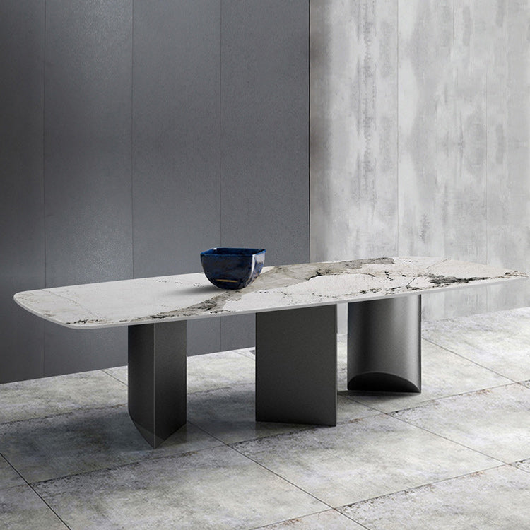 Modern Metal Base Dining Table Stone Rectangle Dining Table for Home