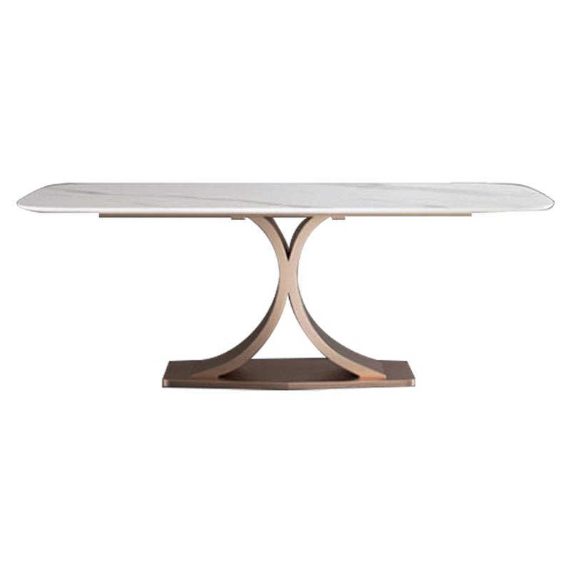 Rectangle Pedestal Table Modern Dining Table Metal Base Table for Home