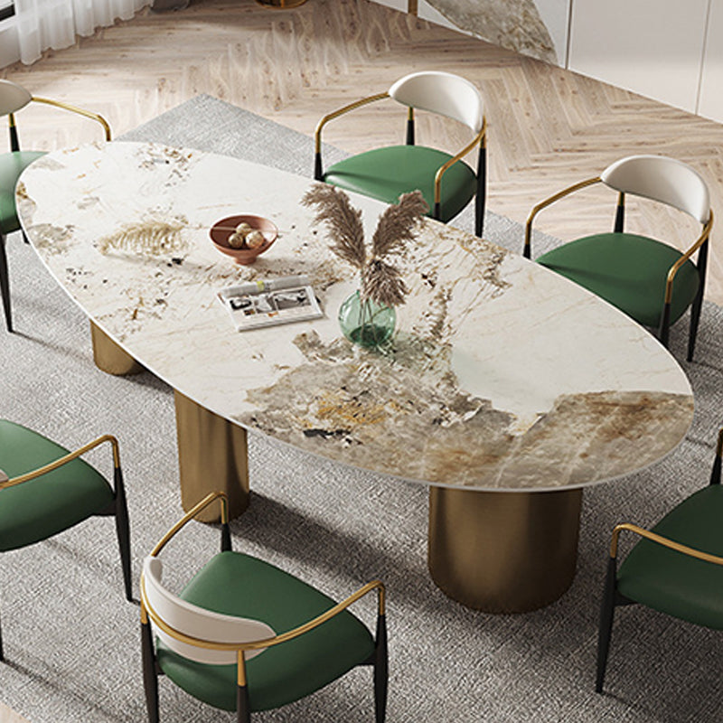 Contemporary Oval Dining Table Stainless Steel Base Pedestal Table for Dining Room