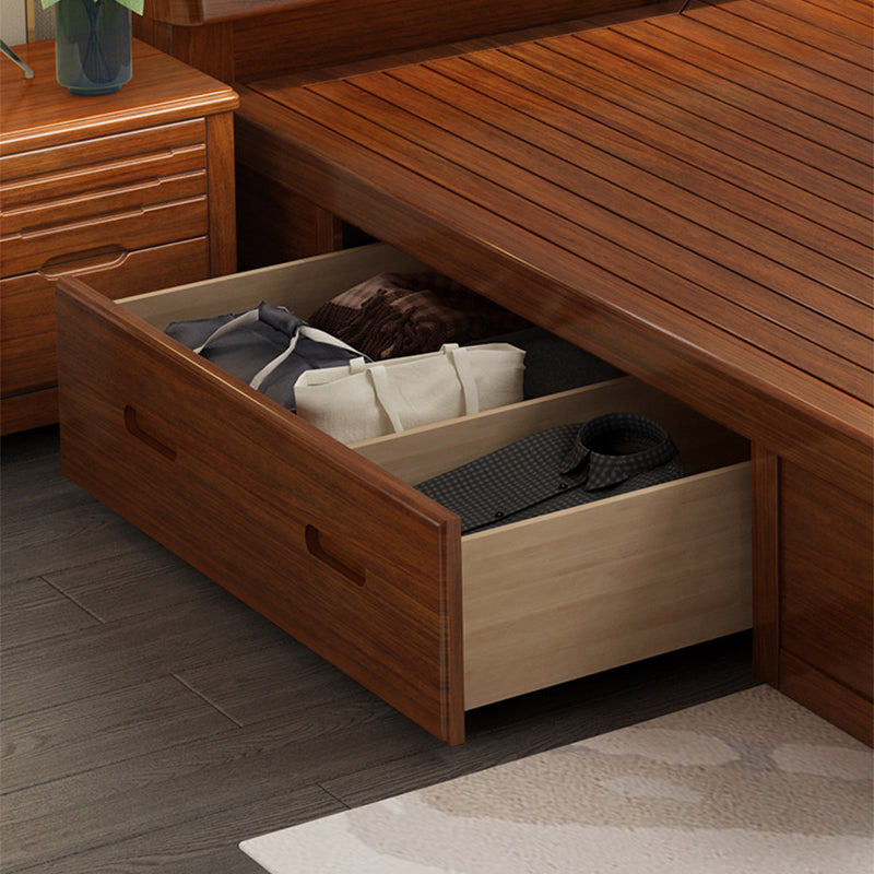 Traditional Style Bed Frame Walnut Standard Bed with Headboard