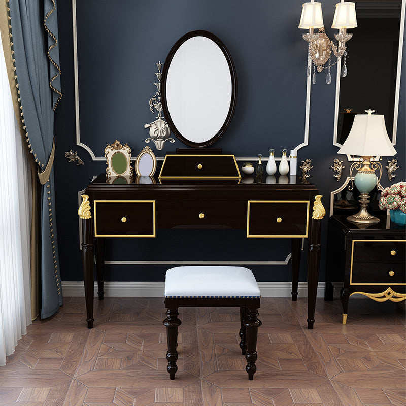 Black/White Vanity Wood Mirrored Makeup Dressing Table Stool Set