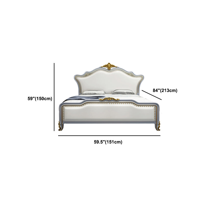 84.65 inch Wide Victorian Bed Pine Wood Bed  Frame with Upholstered Headboard