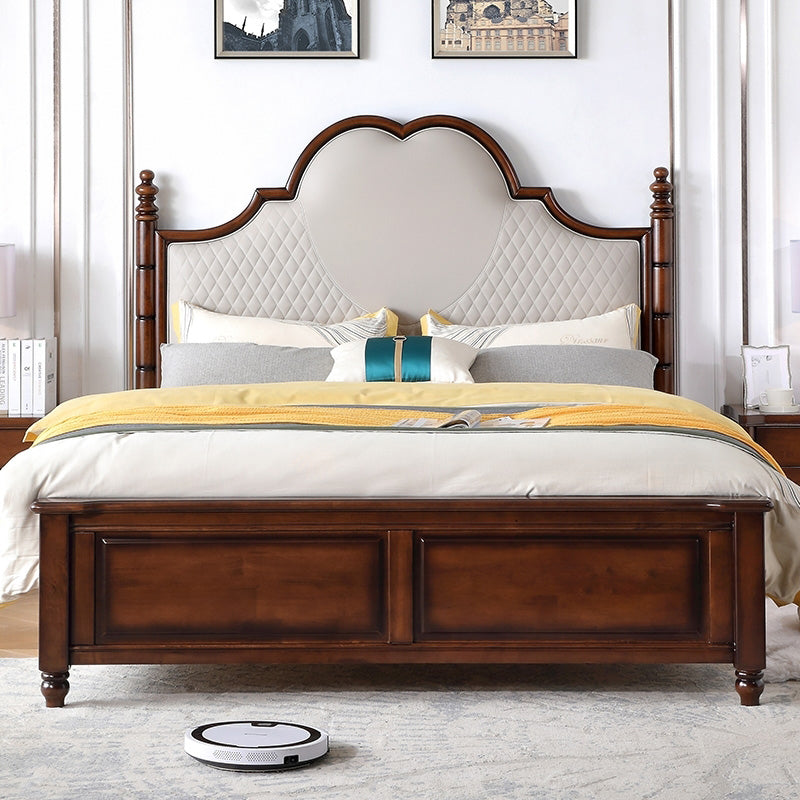 84.65 inch Wide Victorian Bed Frame Rubberwood Standard Bed with Upholstered Headboard