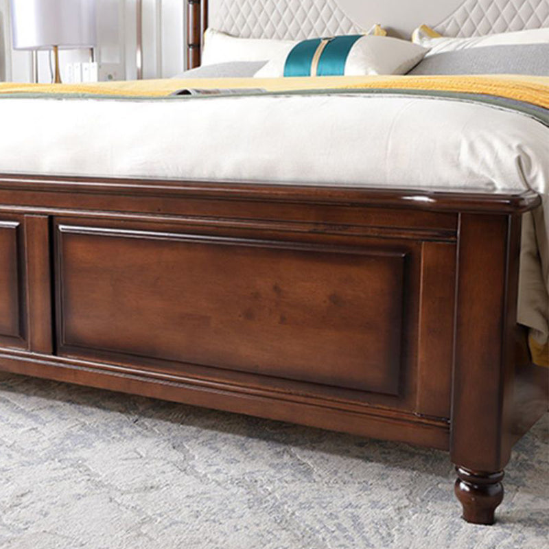 84.65 inch Wide Victorian Bed Frame Rubberwood Standard Bed with Upholstered Headboard