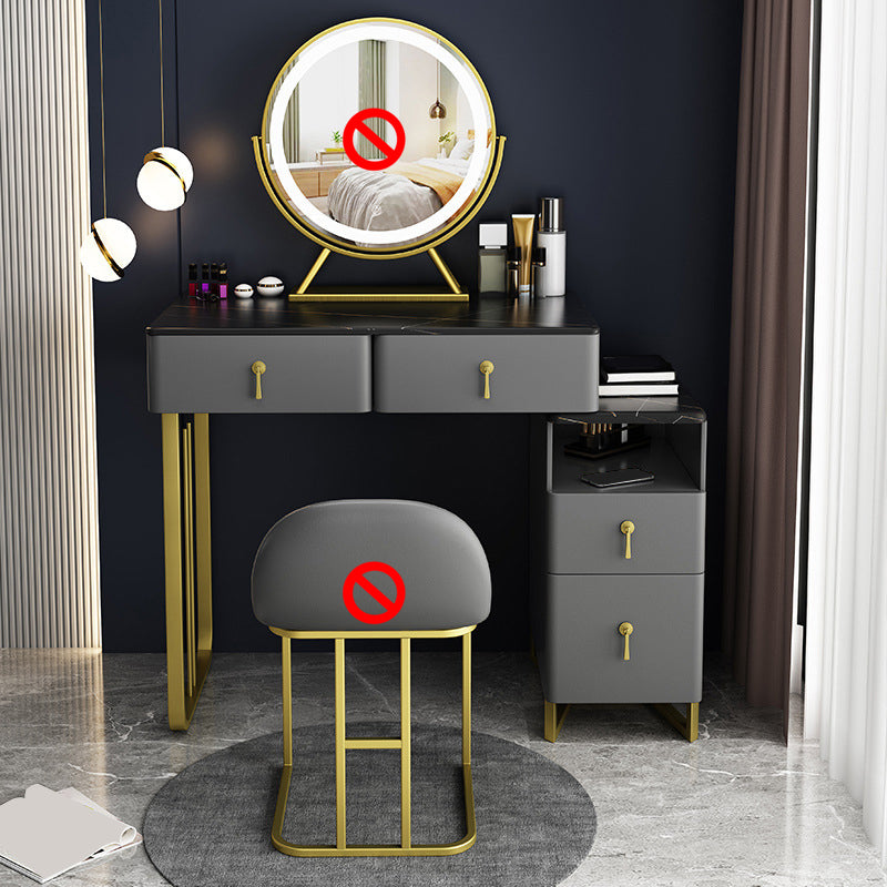 33.5" W Slate Vanity Table Modern 4 Drawers Makeup Vanity Table with Stool