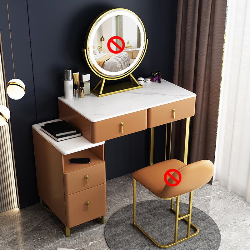 33.5" W Slate Vanity Table Modern 4 Drawers Makeup Vanity Table with Stool