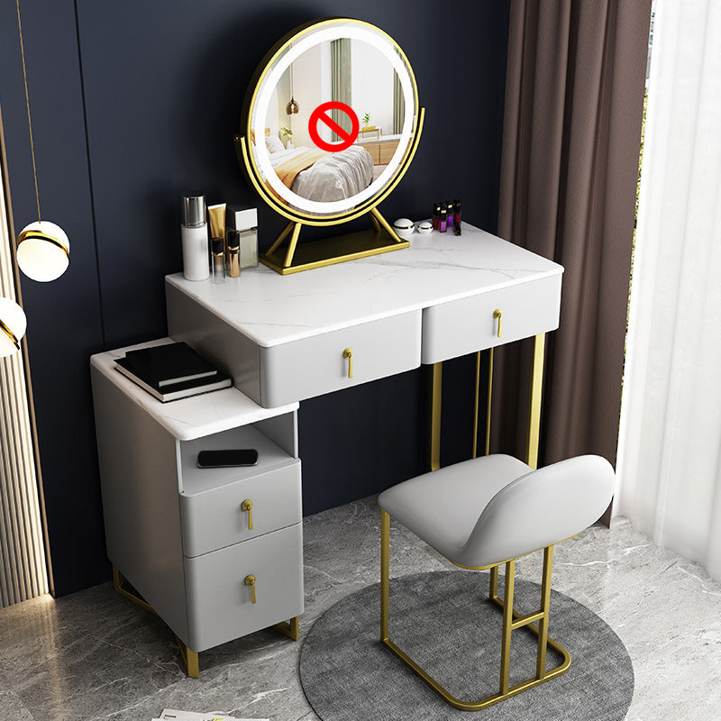 33.5" W Slate Vanity Table Modern 4 Drawers Makeup Vanity Table with Stool