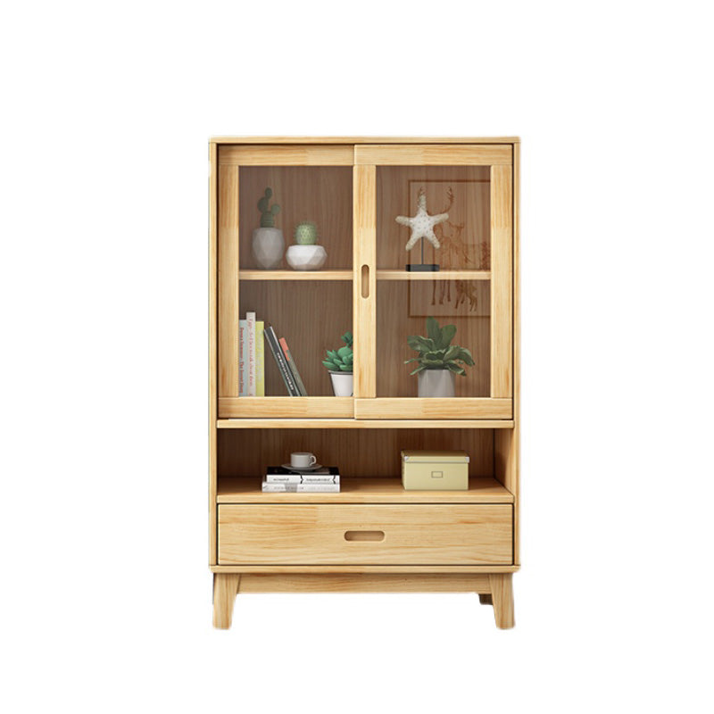 Contemporary Cabinet Natural Finish Side Cabinet with Glass Paned