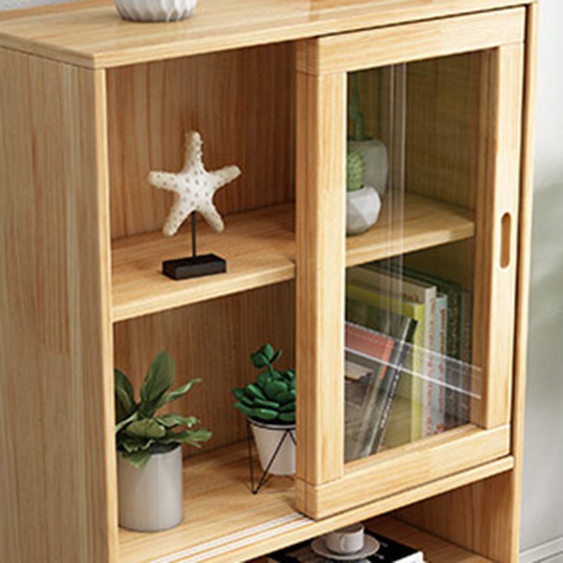Contemporary Cabinet Natural Finish Side Cabinet with Glass Paned