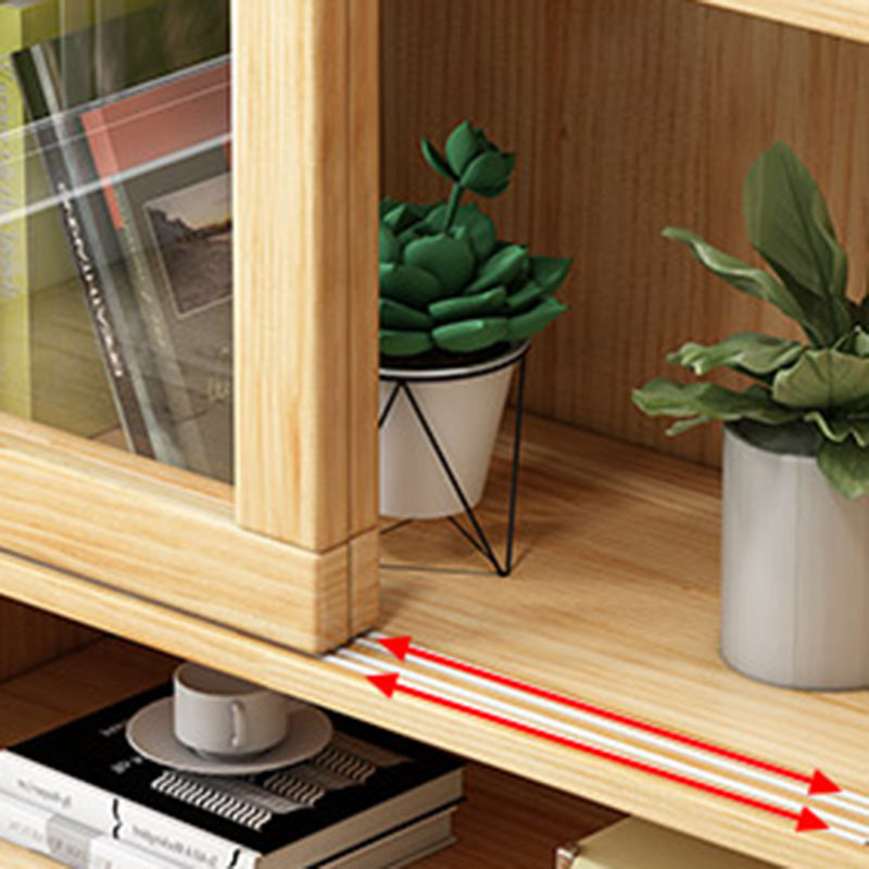 Contemporary Cabinet Natural Finish Side Cabinet with Glass Paned