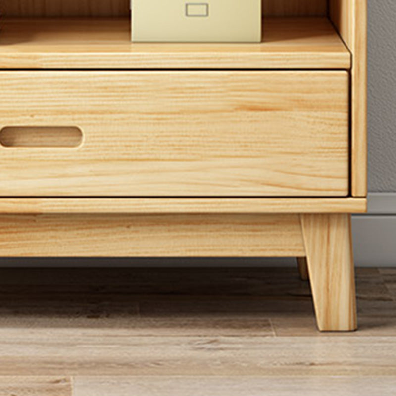 Contemporary Cabinet Natural Finish Side Cabinet with Glass Paned