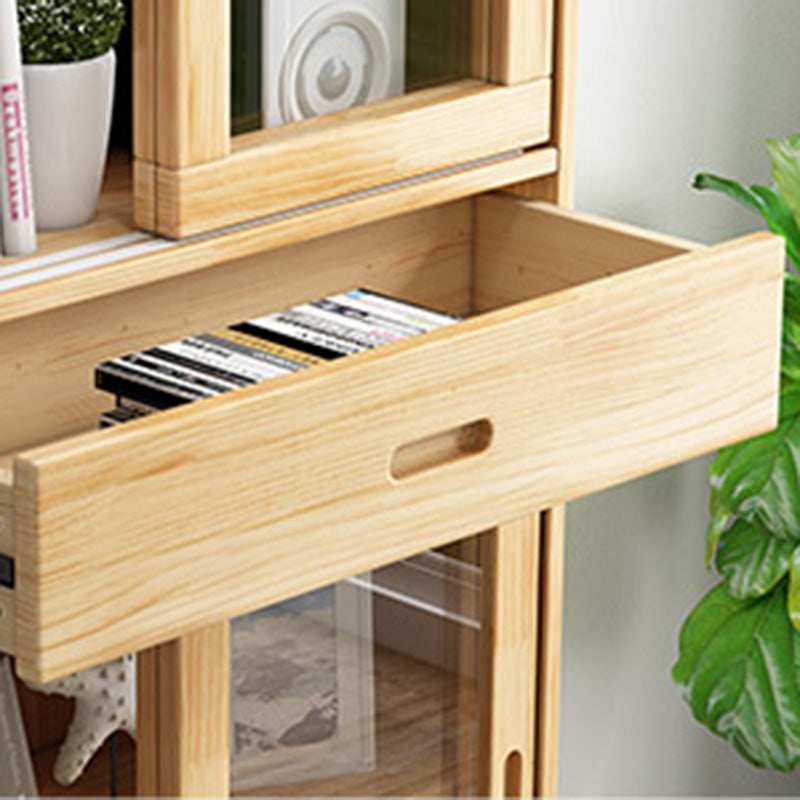 Contemporary Cabinet Natural Finish Side Cabinet with Glass Paned