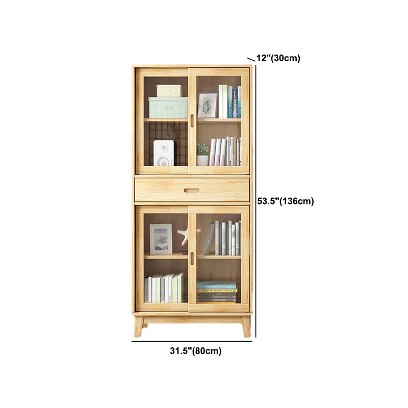 Contemporary Cabinet Natural Finish Side Cabinet with Glass Paned