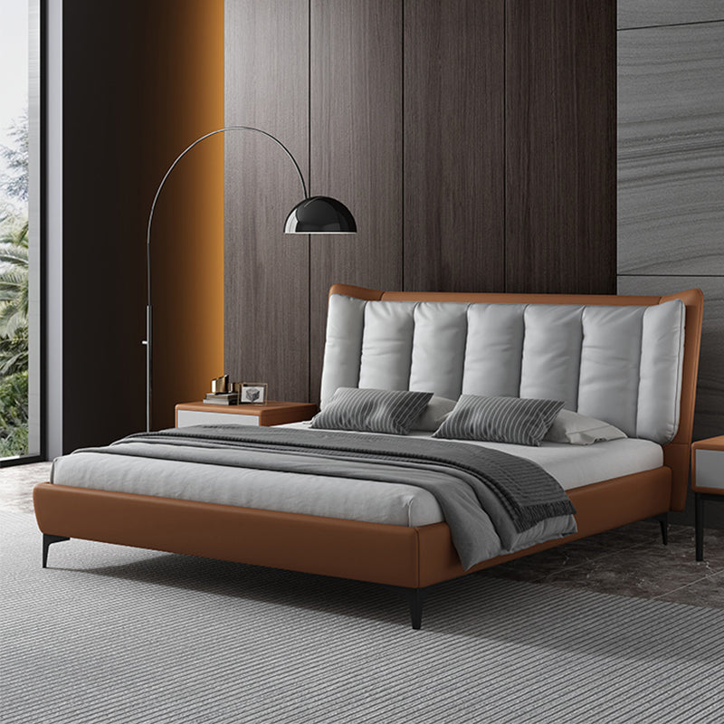 Mid-Century Modern Standard Bed with Legs and Wingback Headboard