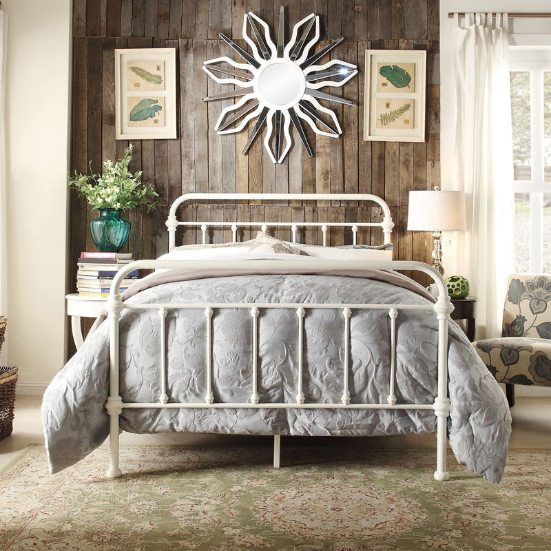 Industrial 45.27" High Bed Iron Bed with Rectangular Headboard