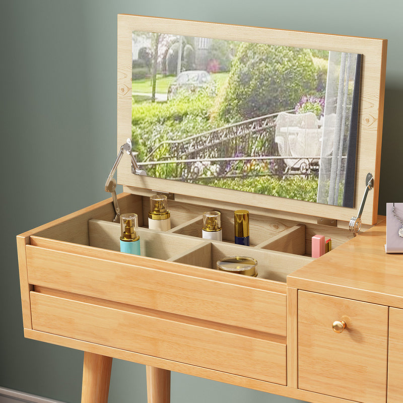 Flip Single Mirror Vanity Desk 3 Drawers Rubber Wood Dresser