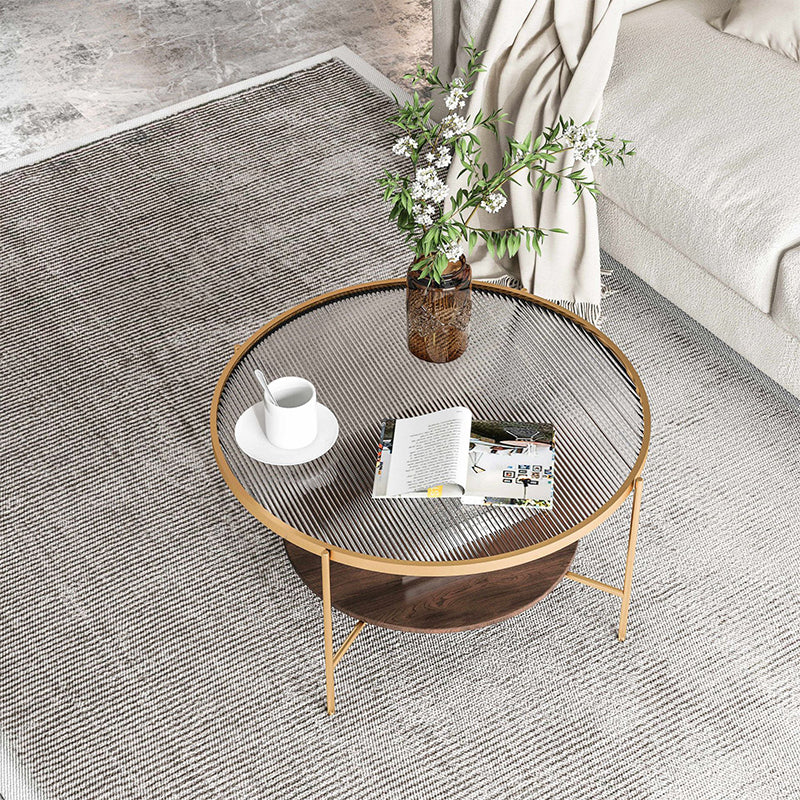 Contemporary Round with Storage Shelf Metal 4 Legs Coffee Table