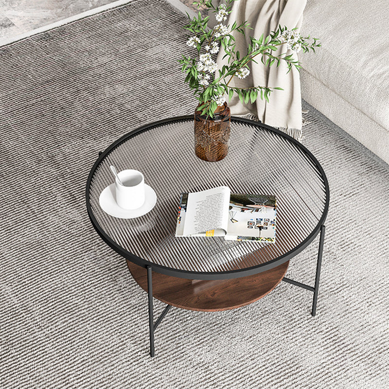Contemporary Round with Storage Shelf Metal 4 Legs Coffee Table