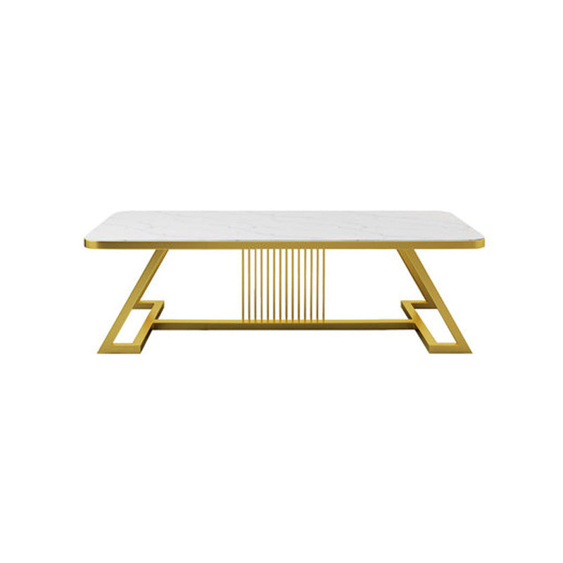 Glam Style Coffee Table with Trestle Base and Marble Top in Rectangle
