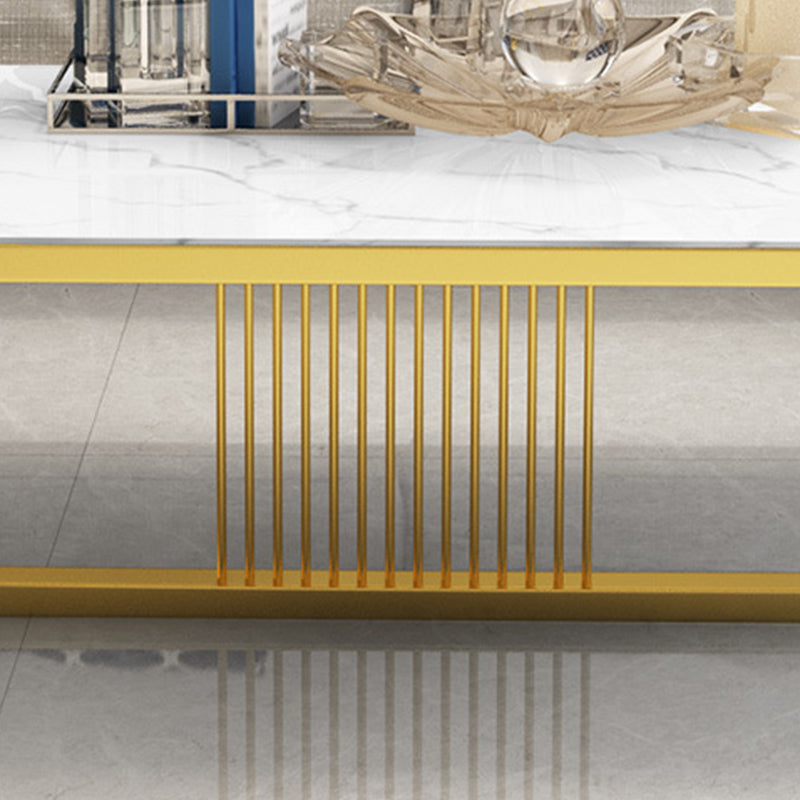 Glam Style Coffee Table with Trestle Base and Marble Top in Rectangle