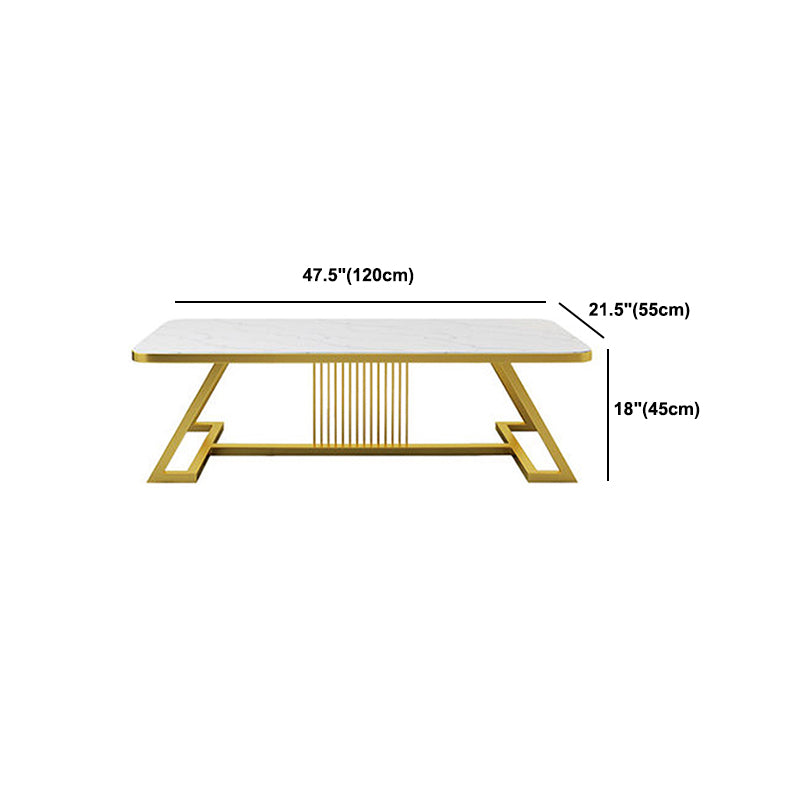 Glam Style Coffee Table with Trestle Base and Marble Top in Rectangle
