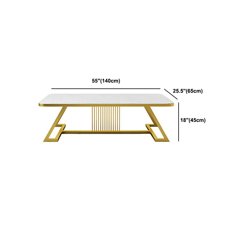Glam Style Coffee Table with Trestle Base and Marble Top in Rectangle