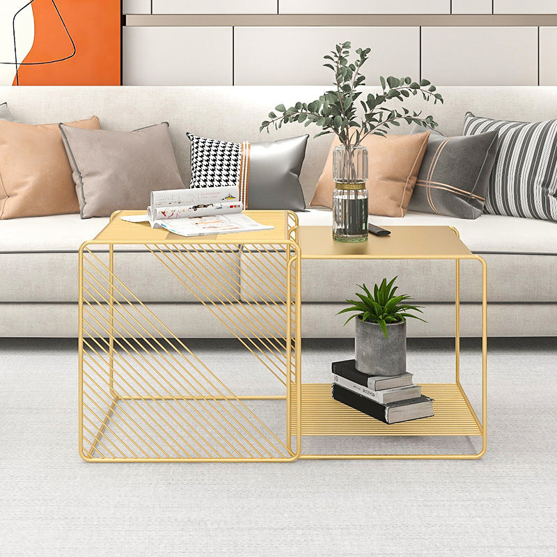 Square Coffee Table Mid-Century Modern with Iron Top and Iron Base
