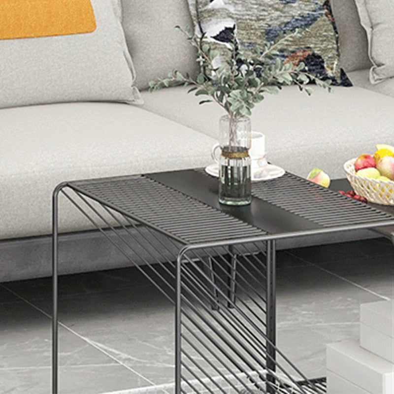 Square Coffee Table Mid-Century Modern with Iron Top and Iron Base