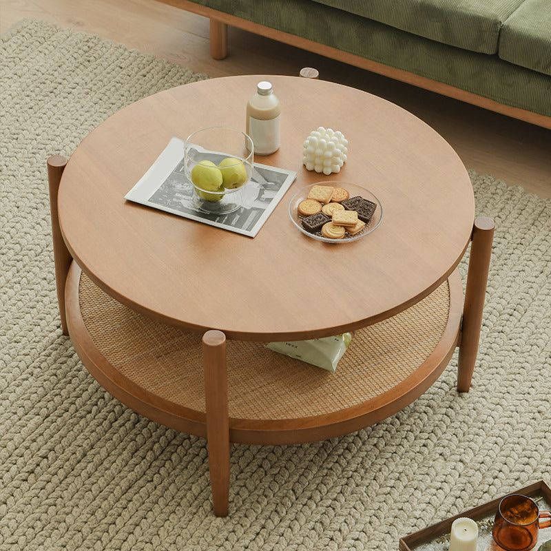 Nordic Cocktail Table 4 Legs Wooden with Storage Shelf Round Coffee Table